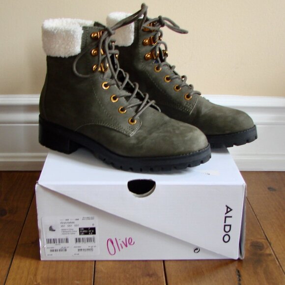 Aldo Rhaymma Winter Boots Olive Green Faux Fur Lug Sole 7 BRAND NEW IN BOX NWT - Picture 2 of 14